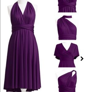 Knee Length Eggplant Purple Convertible Wrap Dress